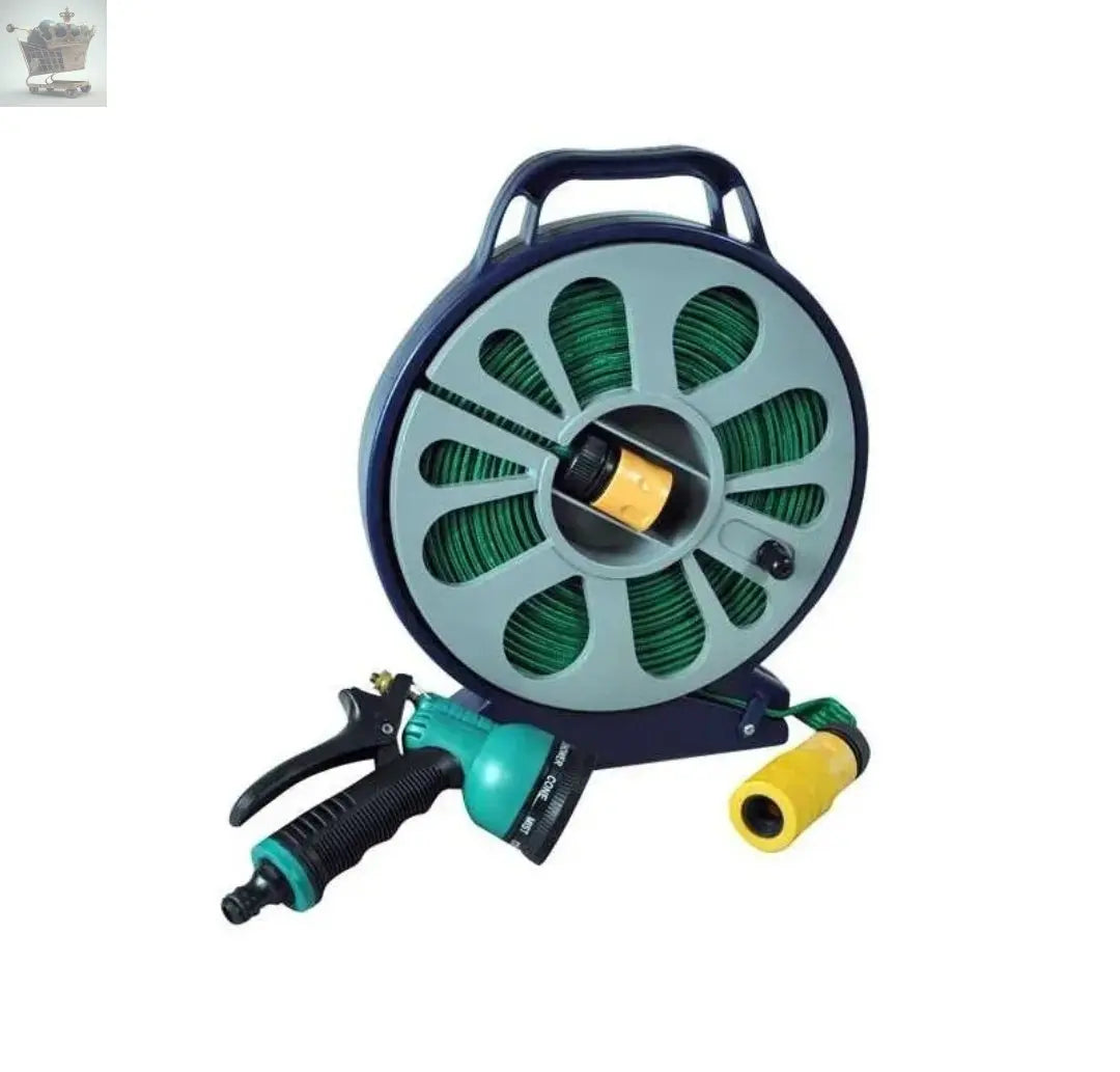 50 Feet 15 Meter Flat Hose Pipe Reel With Water Nozzle Gun Spray Garden Watering Royalcart