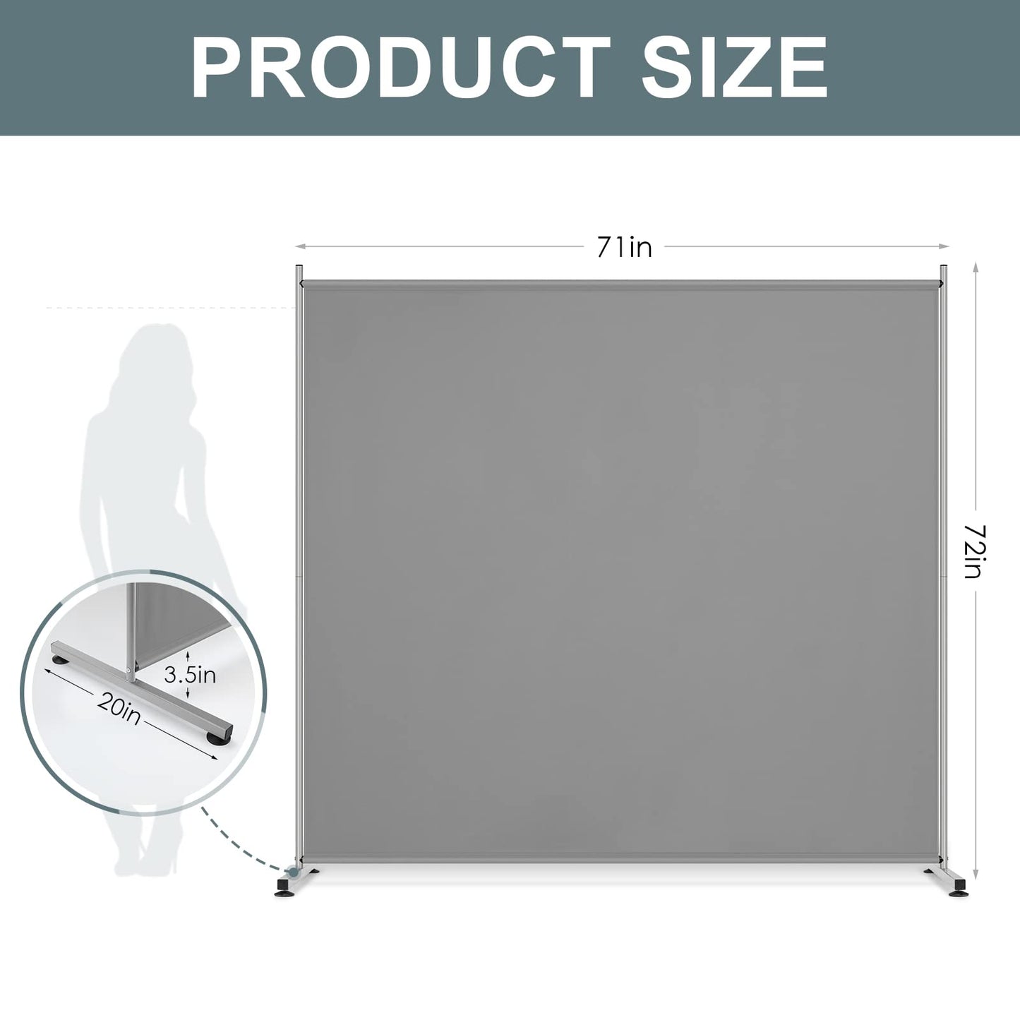 Single Large Panel Room Divider Privacy Screen for Office Freestanding Divider 71''W x 71''H