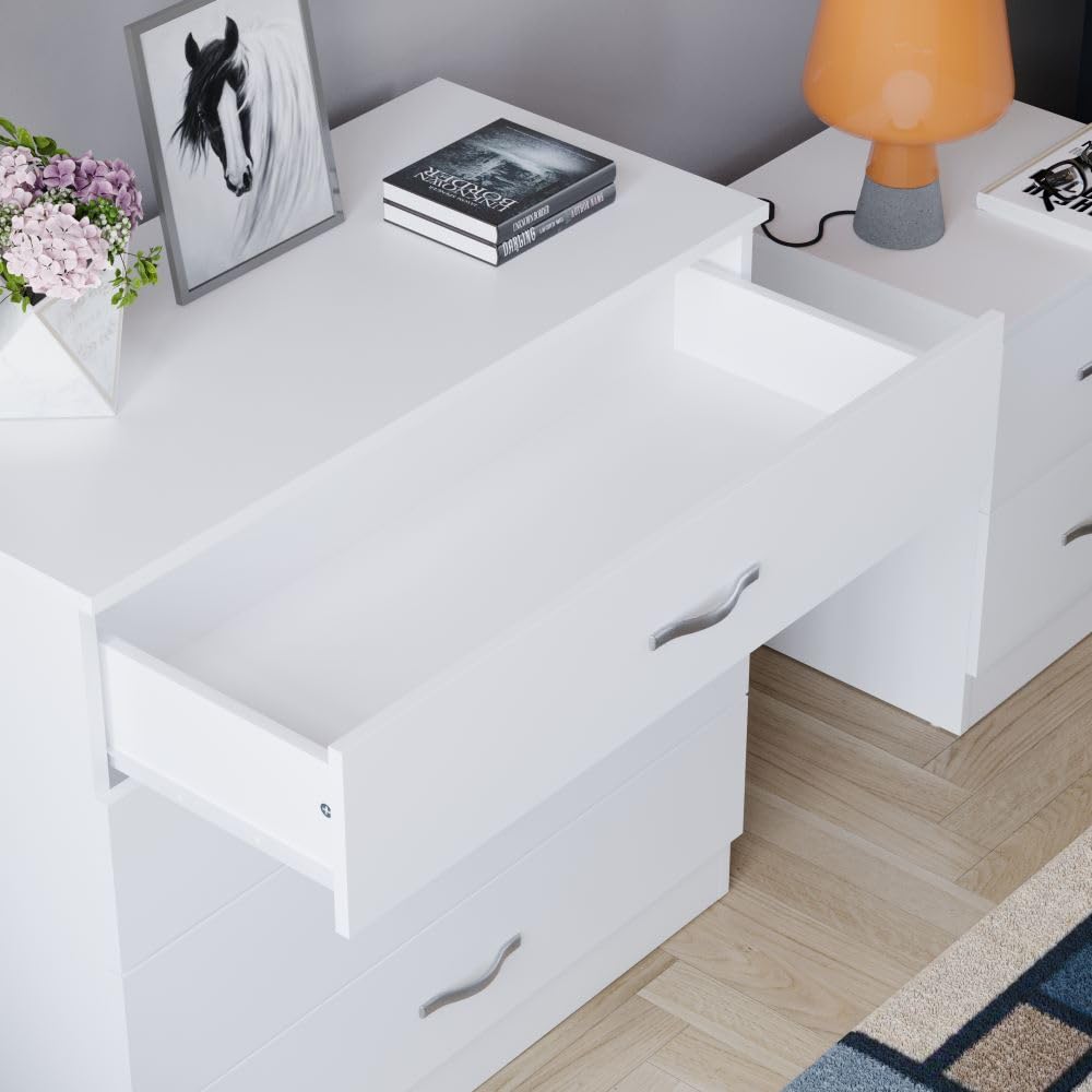 4 Chest Of Drawers Drawer Metal Handles Runners Bedroom Furniture White/Black