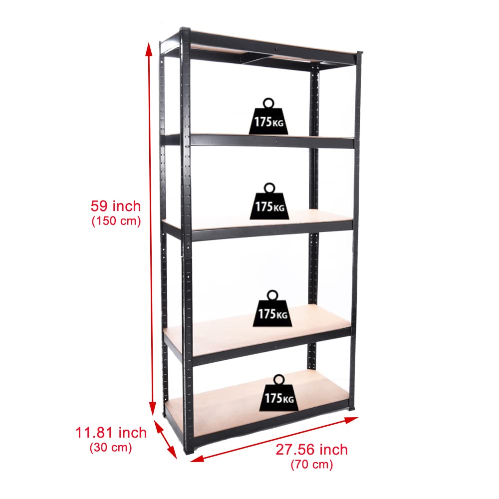 Warehouse 5 Tier Racking Shelf Heavy Duty Steel Garage Shelving Unit Garden Shed Shelving, 2 sizes Royalcart