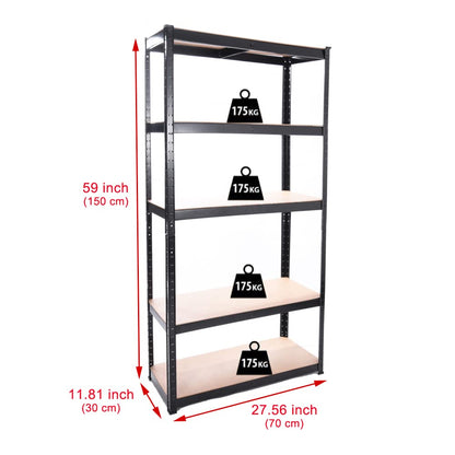 Warehouse 5 Tier Racking Shelf Heavy Duty Steel Garage Shelving Unit Garden Shed Shelving, 2 sizes Royalcart