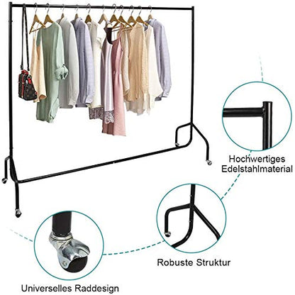 6ft Garment Clothes Rail Super Heavy Duty All Metal Black Royalcart