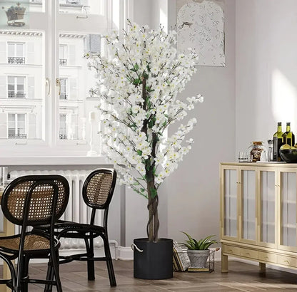 5ft Artificial Cherry Blossom Tree 150cm White Wintersweet Flowers Plant in Pot - Royalcart