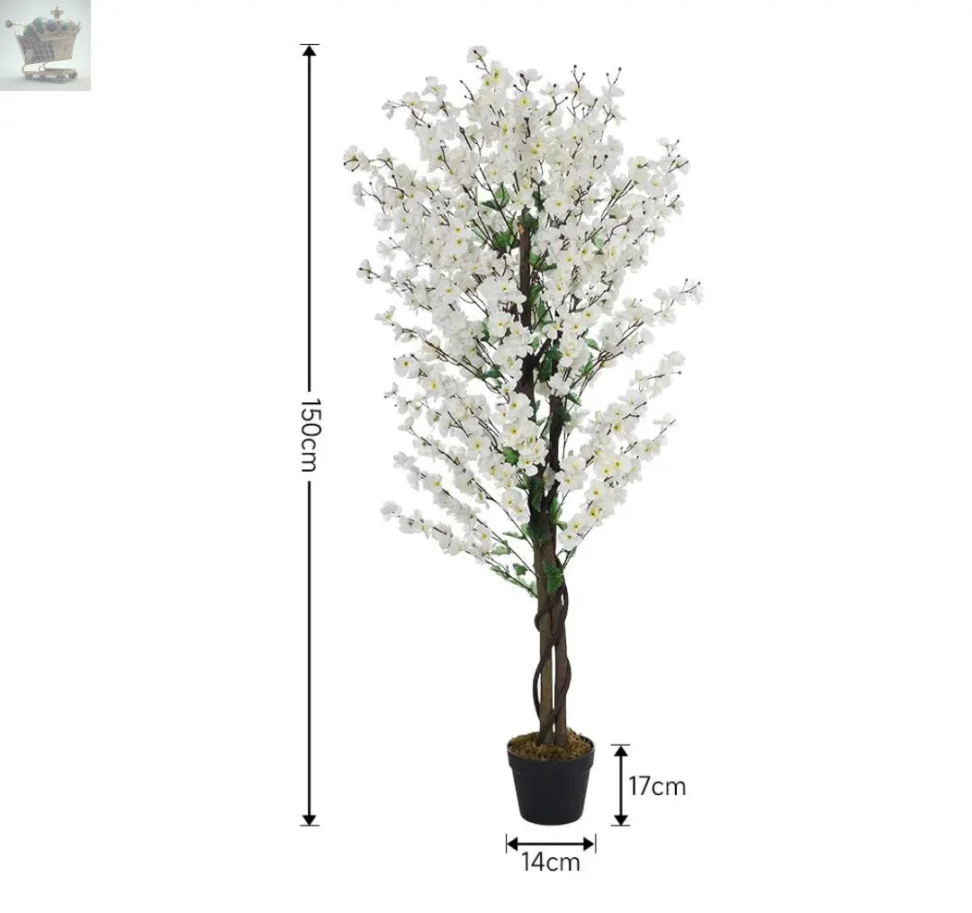 5ft Artificial Cherry Blossom Tree 150cm White Wintersweet Flowers Plant in Pot - Royalcart