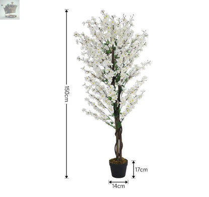 5ft Artificial Cherry Blossom Tree 150cm White Wintersweet Flowers Plant in Pot - Royalcart