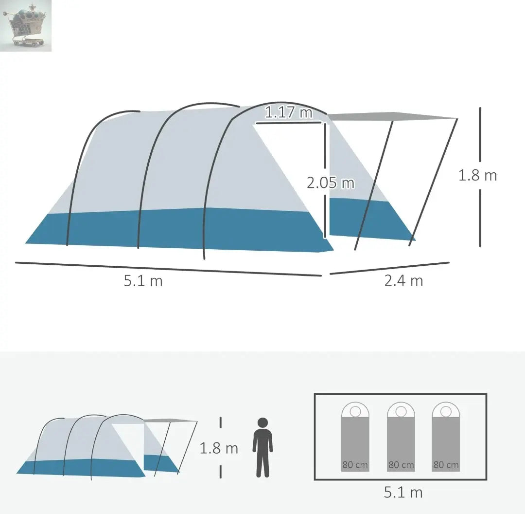 6-8 Person Tunnel Tent, Two-room Camping Tent with Carry Bag Royalcart