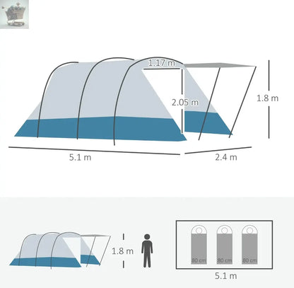 6-8 Person Tunnel Tent, Two-room Camping Tent with Carry Bag Royalcart