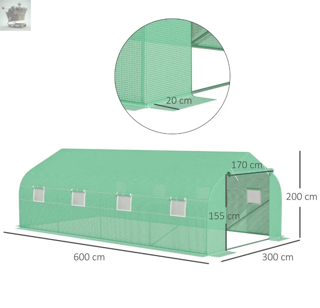 6 x 3M Large Walk in Polytunnel Greenhouse Royalcart