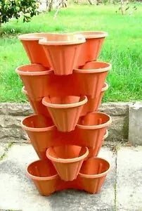 6 x Stackable Plastic 3 Plants Flower Pots Pot Holder Royalcart