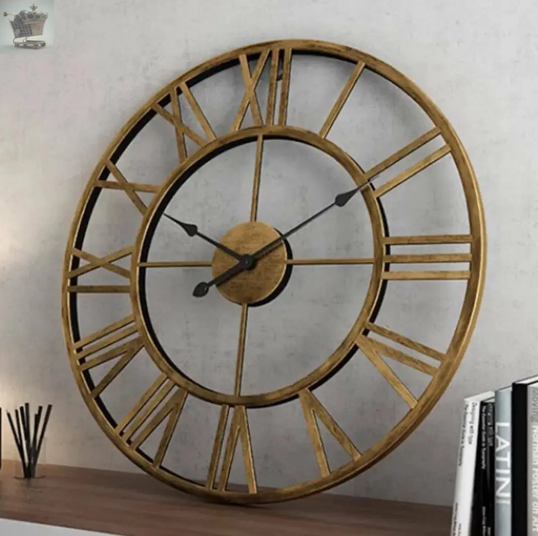 40/60cm Large Skeleton Metal Roman Wall Clock Big Numerals Giant Open Round Face Royalcart