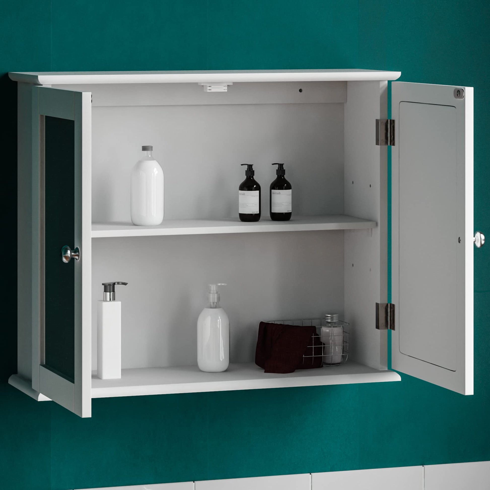 Double Door Mirrored Bathroom Cabinet Storage Cupboard Wall Mounted Royalcart
