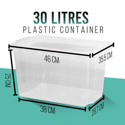 30L Plastic Storage Box With Lid Set of 4