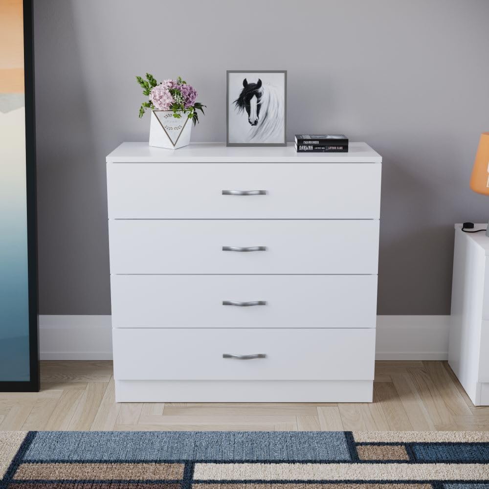 4 Chest Of Drawers Drawer Metal Handles Runners Bedroom Furniture White/Black