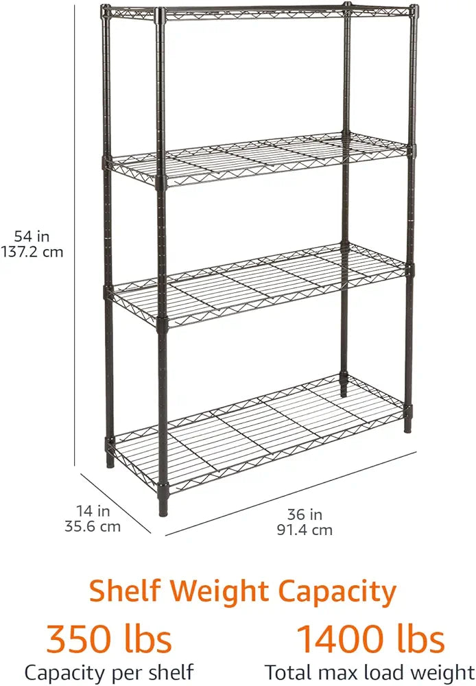 4-Shelf Narrow Storage Unit With Height Adjustable Shelves & Levelling Feet Black Royalcart