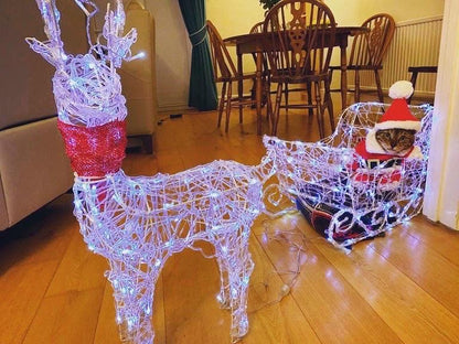 Christmas Battery Operated Figure Light Up Acrylic Reindeer & Sleigh Garden Decoration with LEDs