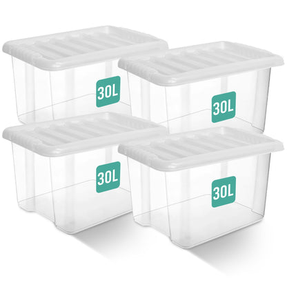 30L Plastic Storage Box With Lid Set of 4
