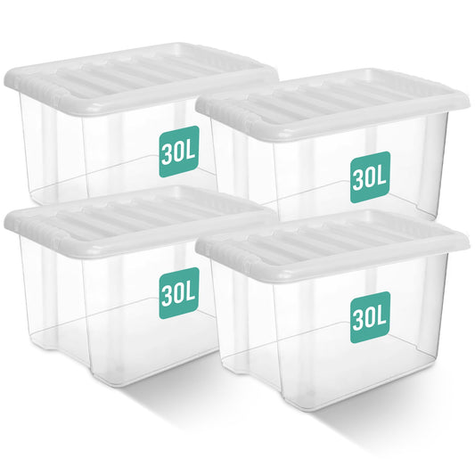 30L Plastic Storage Box With Lid Set of 4