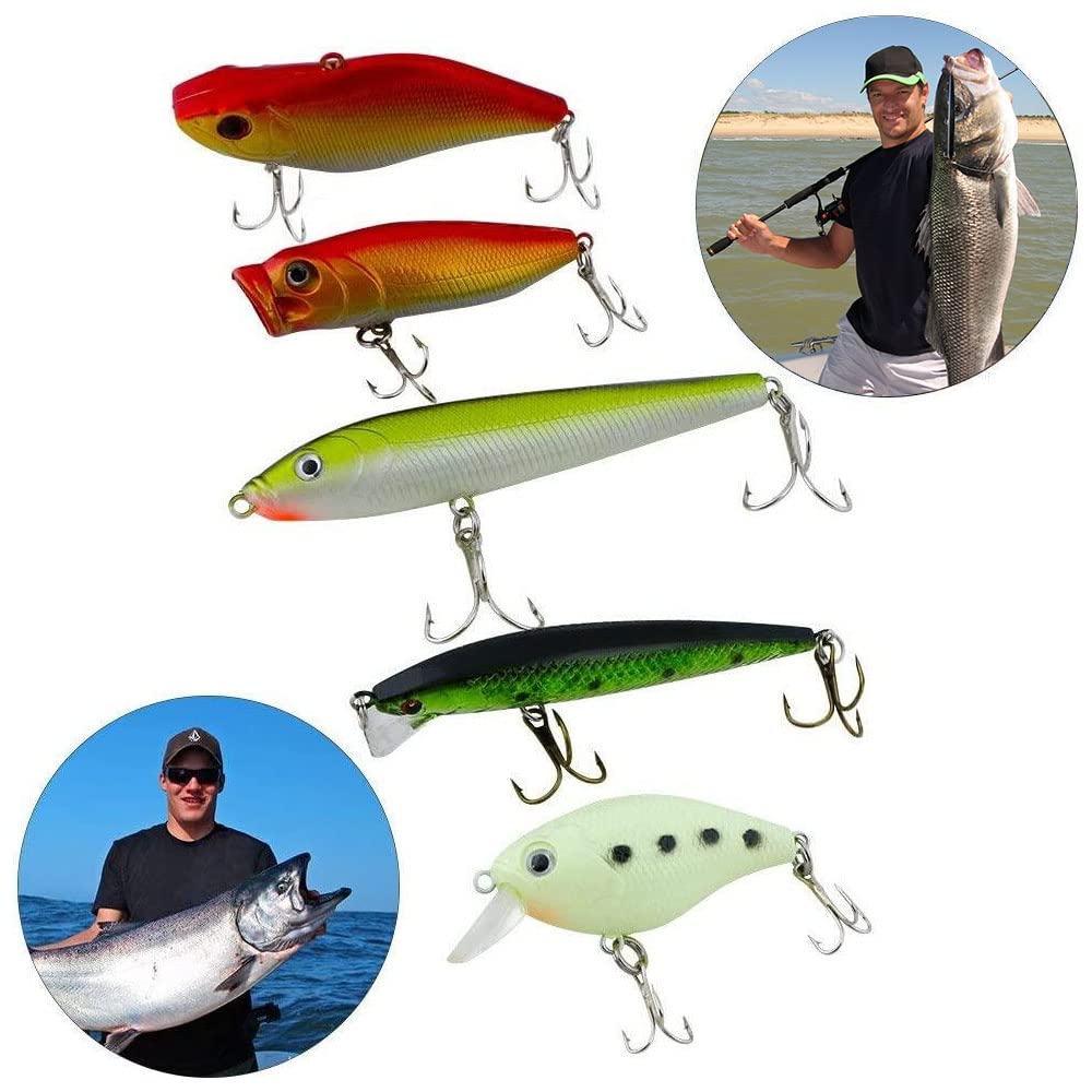 120 PCS Fishing Lures Mixed Including Spinners,VIB,Treble Hooks,Single Hooks,Swivels,Pliers and Tackle Box