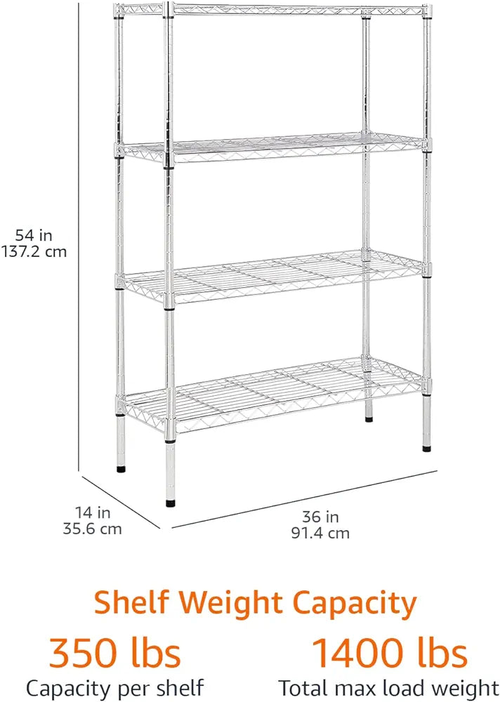 Multi Shelf Narrow/Wide Storage Unit With Height Adjustable Shelves & Levelling Feet Chrome Royalcart
