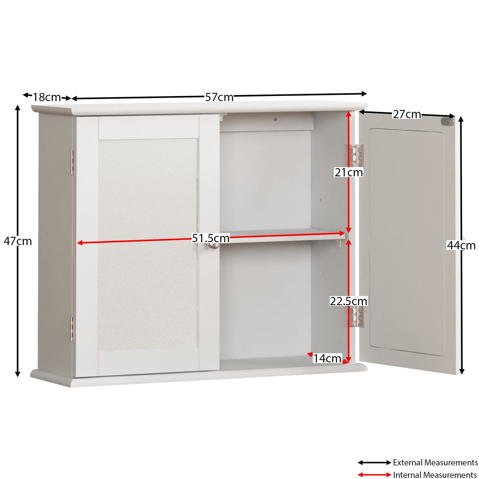 Double Door Mirrored Bathroom Cabinet Storage Cupboard Wall Mounted Royalcart