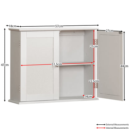 Double Door Mirrored Bathroom Cabinet Storage Cupboard Wall Mounted Royalcart