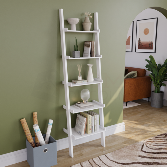 5 Tier White Ladder Shelf Bookcase Display Storage Shelving Royalcart