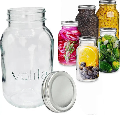 Mason Jars 1000ml Leakproof Large Glass 1/2/6pack with Tight Lids Pen and Sponge - Royalcart