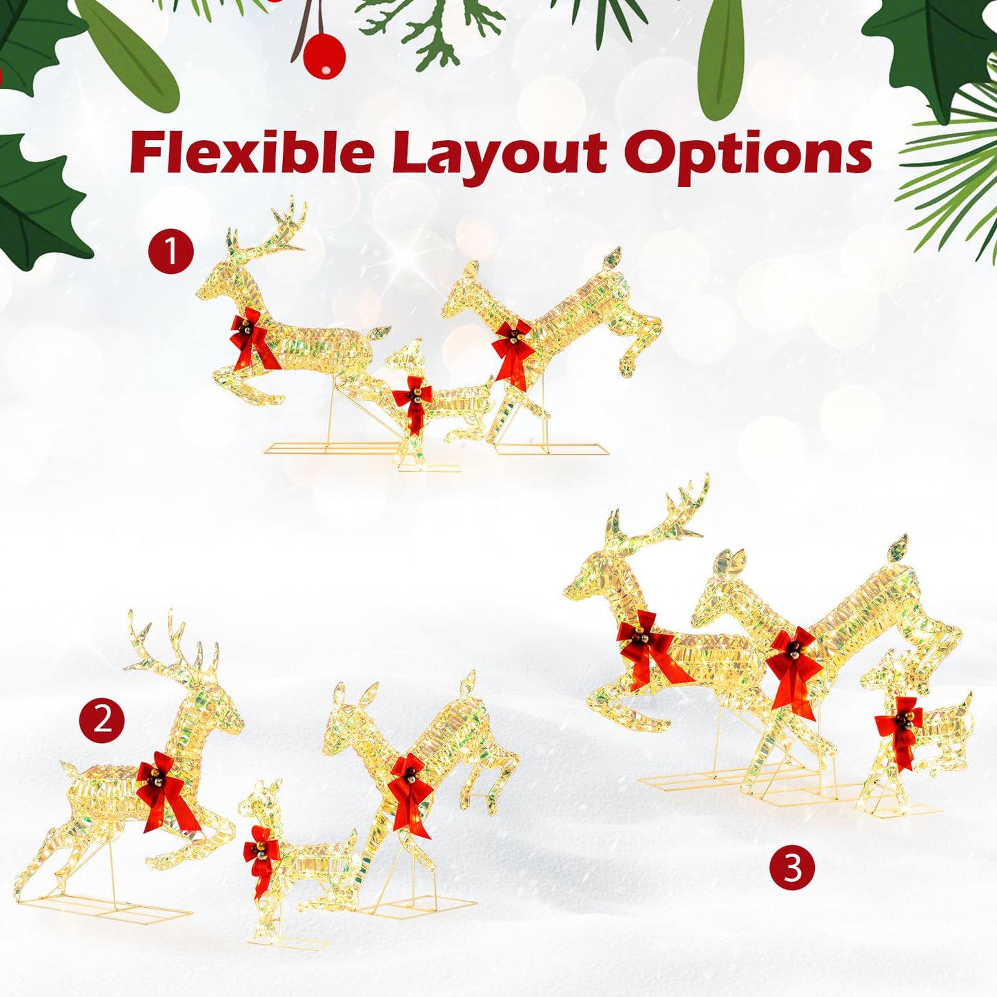 Light Up Reindeer Family, 3 Pieces Garden Christmas Figure Decorations with 230/255 Warm White Lights
