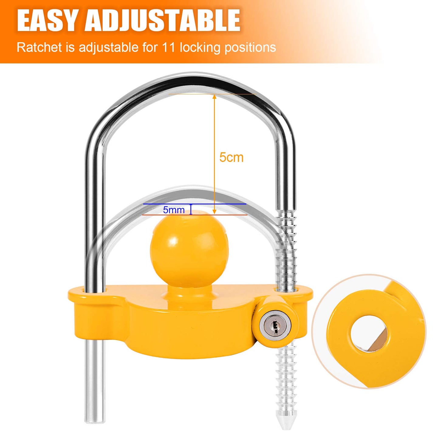Trailer Hitch Lock Universal Tow Ball Coupler Security Kit Heavy Duty Anti-Theft Protection for Trailer Caravan Horsebox, 2 Keys