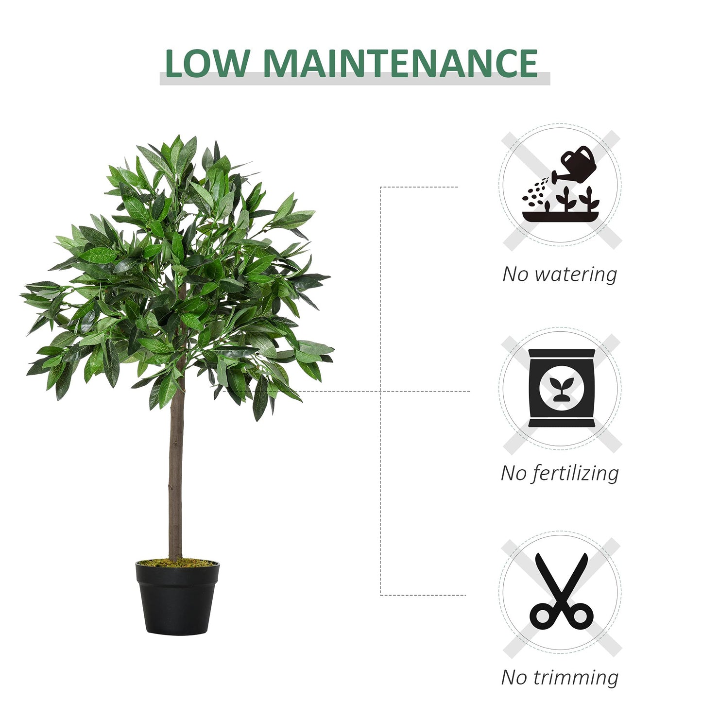 Set Of 2 90cm/3FT Artificial Bay Laurel Topiary Trees w/ Pot Fake Indoor Outdoor Greenery Plant Home Office Garden Decor Green