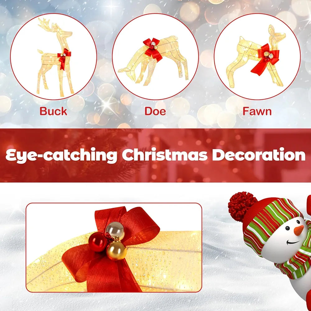 3 Pieces Garden Christmas Reindeer Figure Decorations with White Lights, Pre-Lit Xmas Ornament for Holiday Festival Royalcart