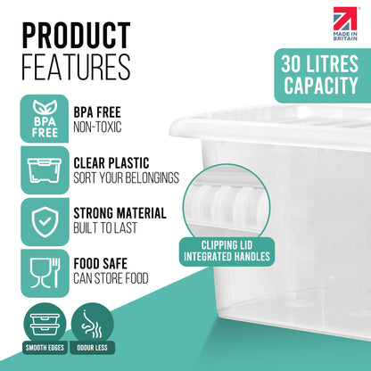 30L Plastic Storage Box With Lid Set of 4