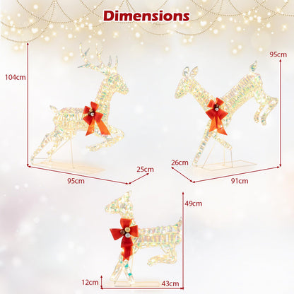 Light Up Reindeer Family, 3 Pieces Garden Christmas Figure Decorations with 230/255 Warm White Lights