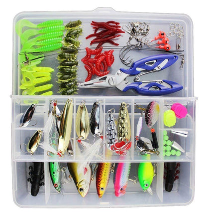 120 PCS Fishing Lures Mixed Including Spinners,VIB,Treble Hooks,Single Hooks,Swivels,Pliers and Tackle Box