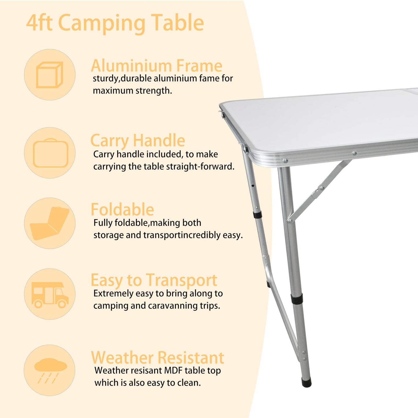 4FT heavy-duty folding table camping table next day delivery