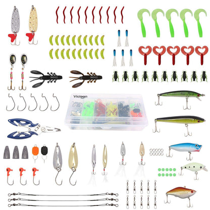 120 PCS Fishing Lures Mixed Including Spinners,VIB,Treble Hooks,Single Hooks,Swivels,Pliers and Tackle Box
