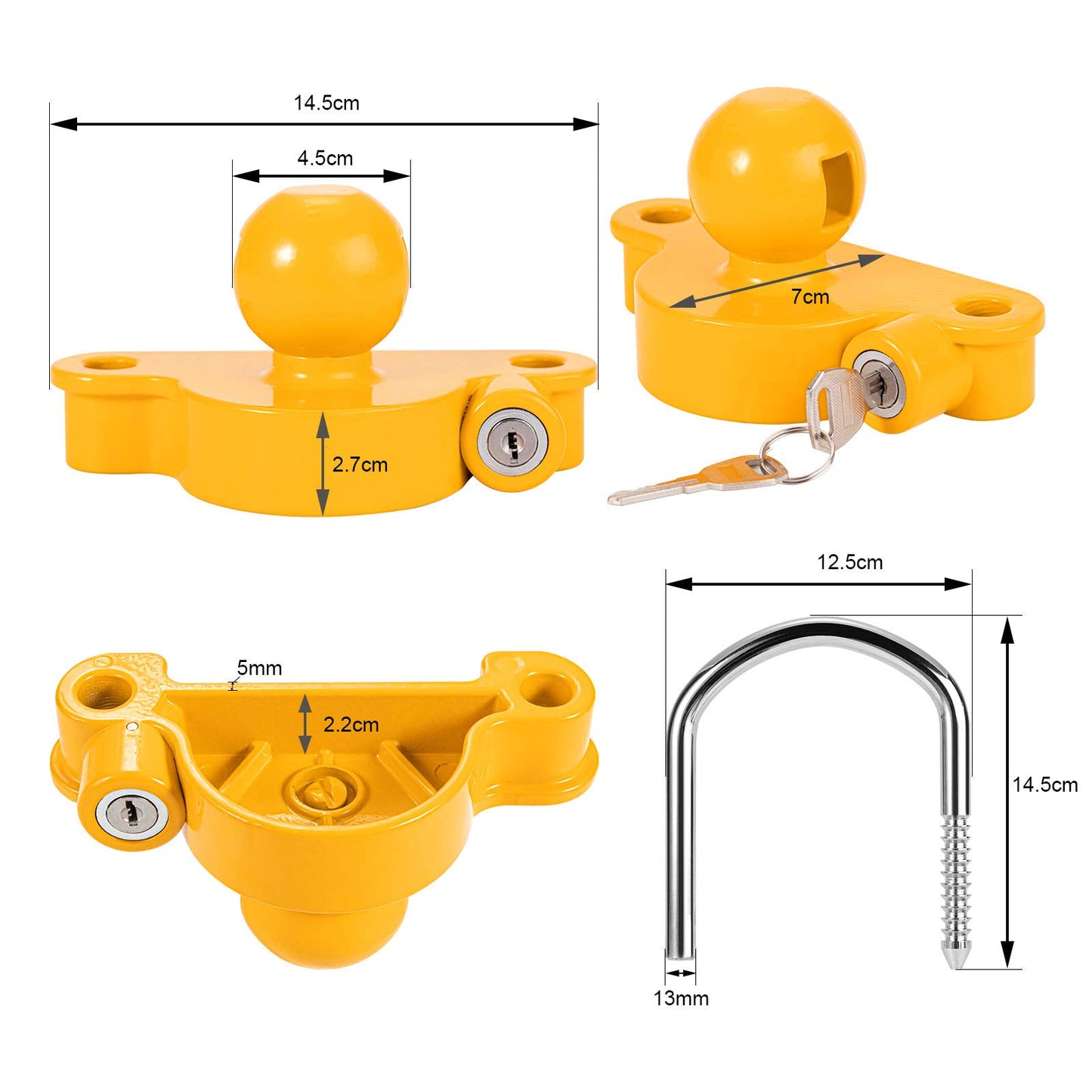 Trailer Hitch Lock Universal Tow Ball Coupler Security Kit Heavy Duty Anti-Theft Protection for Trailer Caravan Horsebox, 2 Keys