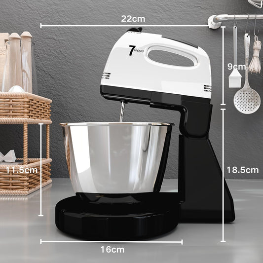 7 Speeds With 3QT Stainless Steel Bowl, Stand and Hand Mixer with Dough Hook, Whisk, Mixing Royalcart