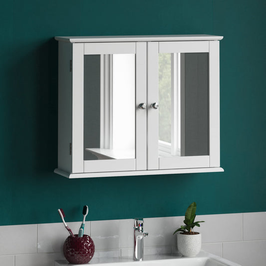 Double Door Mirrored Bathroom Cabinet Storage Cupboard Wall Mounted Royalcart