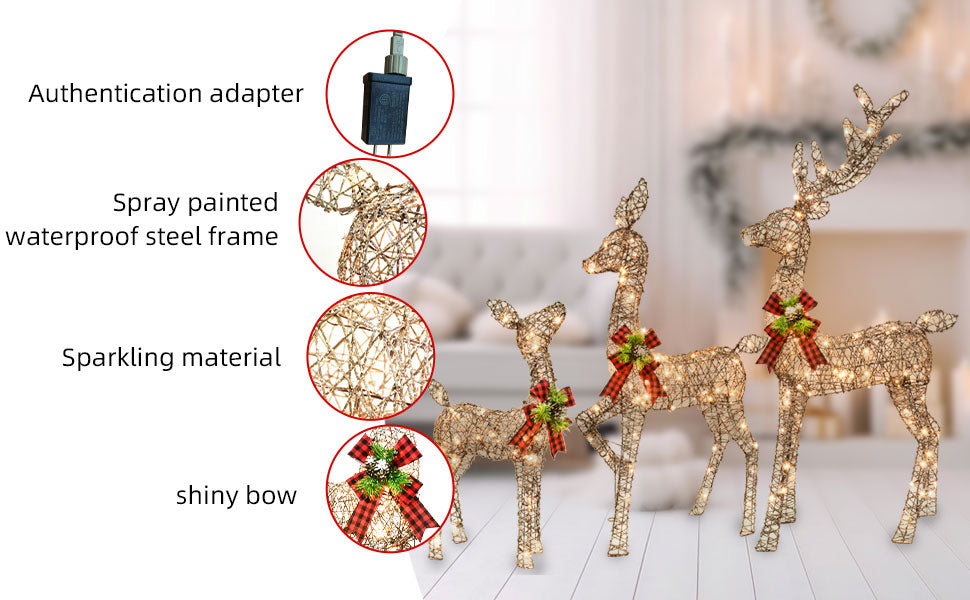 Christmas Decoration Deer 3 Piece Light up Christmas Decor Reindeer Family Set