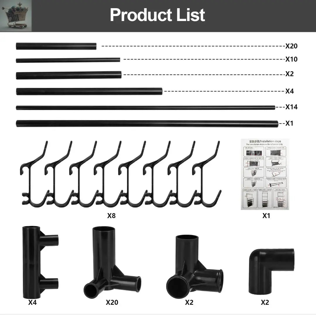 8 Hooks Coat and Hat Stand Metal+Plastic Shoe Rack Bedroom 5 Tiers Shelf Hanger Gearcourt