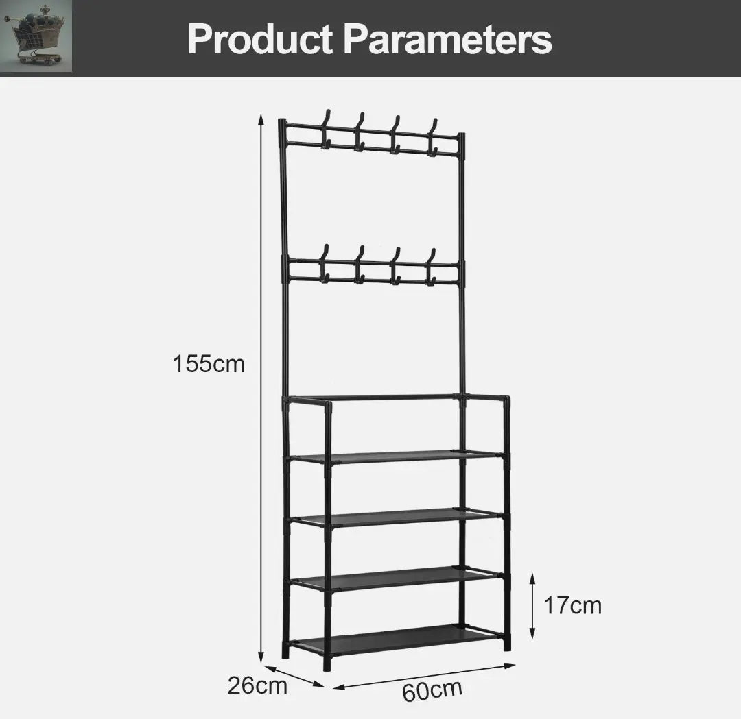 8 Hooks Coat and Hat Stand Metal+Plastic Shoe Rack Bedroom 5 Tiers Shelf Hanger Gearcourt