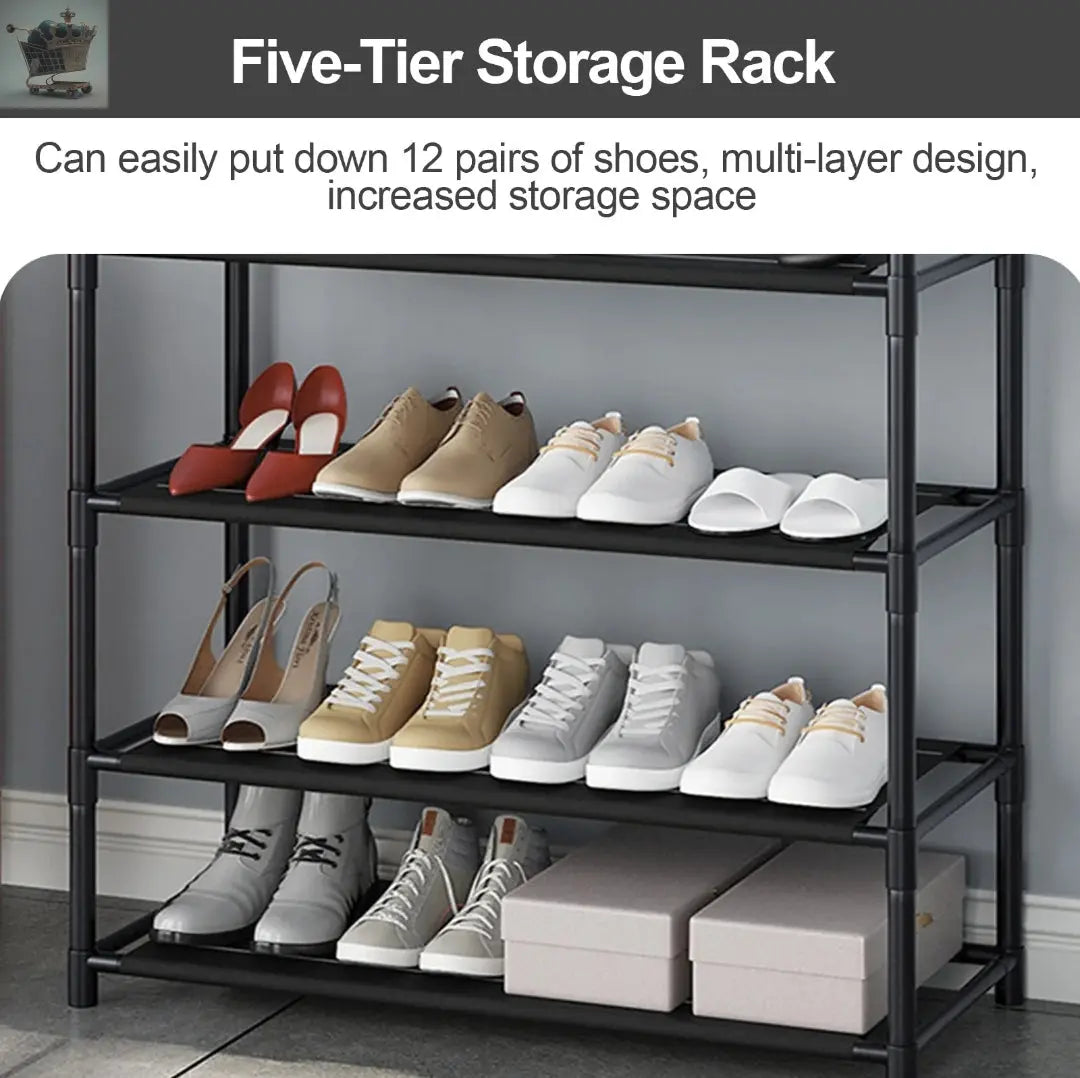 8 Hooks Coat and Hat Stand Metal+Plastic Shoe Rack Bedroom 5 Tiers Shelf Hanger Gearcourt