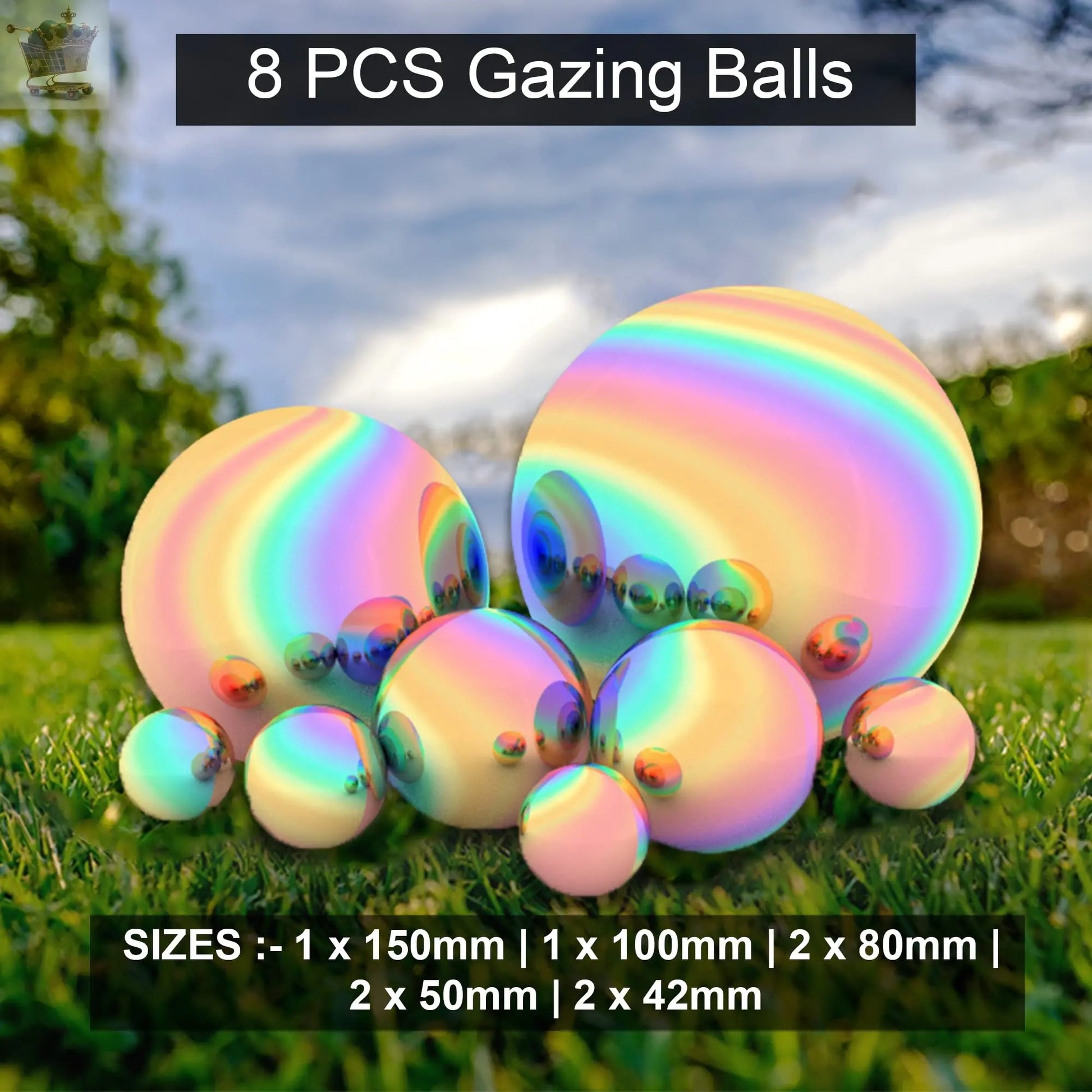 8 Pcs Stainless Steel Multi Colour Gazing Ball Ornament Royalcart