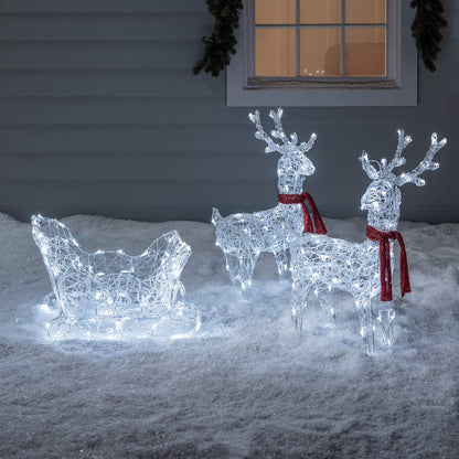 Christmas Battery Operated Figure Light Up Acrylic Reindeer & Sleigh Garden Decoration with LEDs