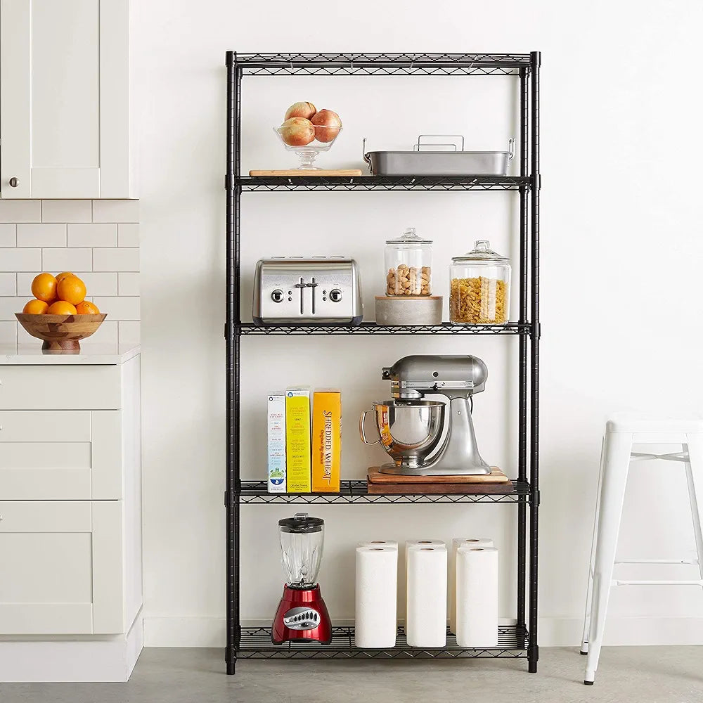 4-Shelf Narrow Storage Unit With Height Adjustable Shelves & Levelling Feet Black Royalcart