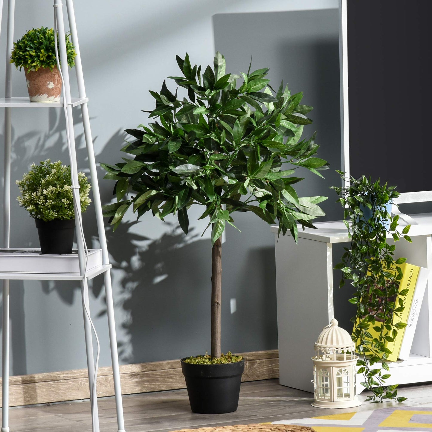 Set Of 2 90cm/3FT Artificial Bay Laurel Topiary Trees w/ Pot Fake Indoor Outdoor Greenery Plant Home Office Garden Decor Green