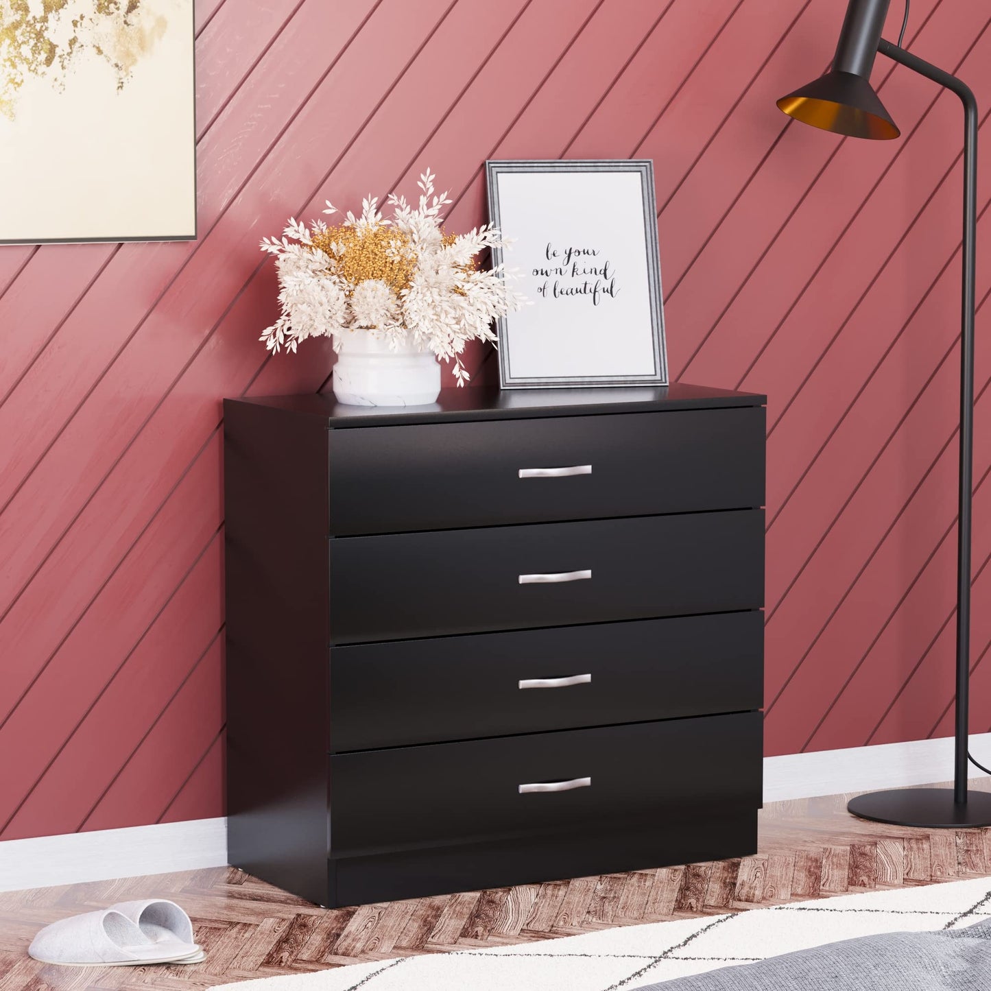 4 Chest Of Drawers Drawer Metal Handles Runners Bedroom Furniture White/Black