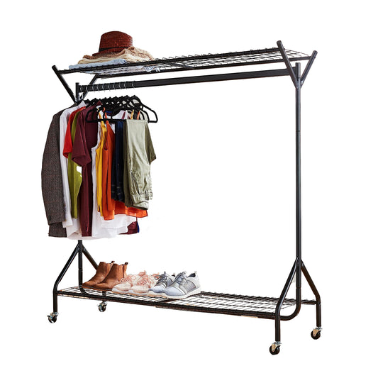 4/5/6ft Super Heavy Duty Metal Clothes Rail with Wheels - 1 Tier Rail Wardrobe Replacement - Hanging Clothing & Shoe Rack
