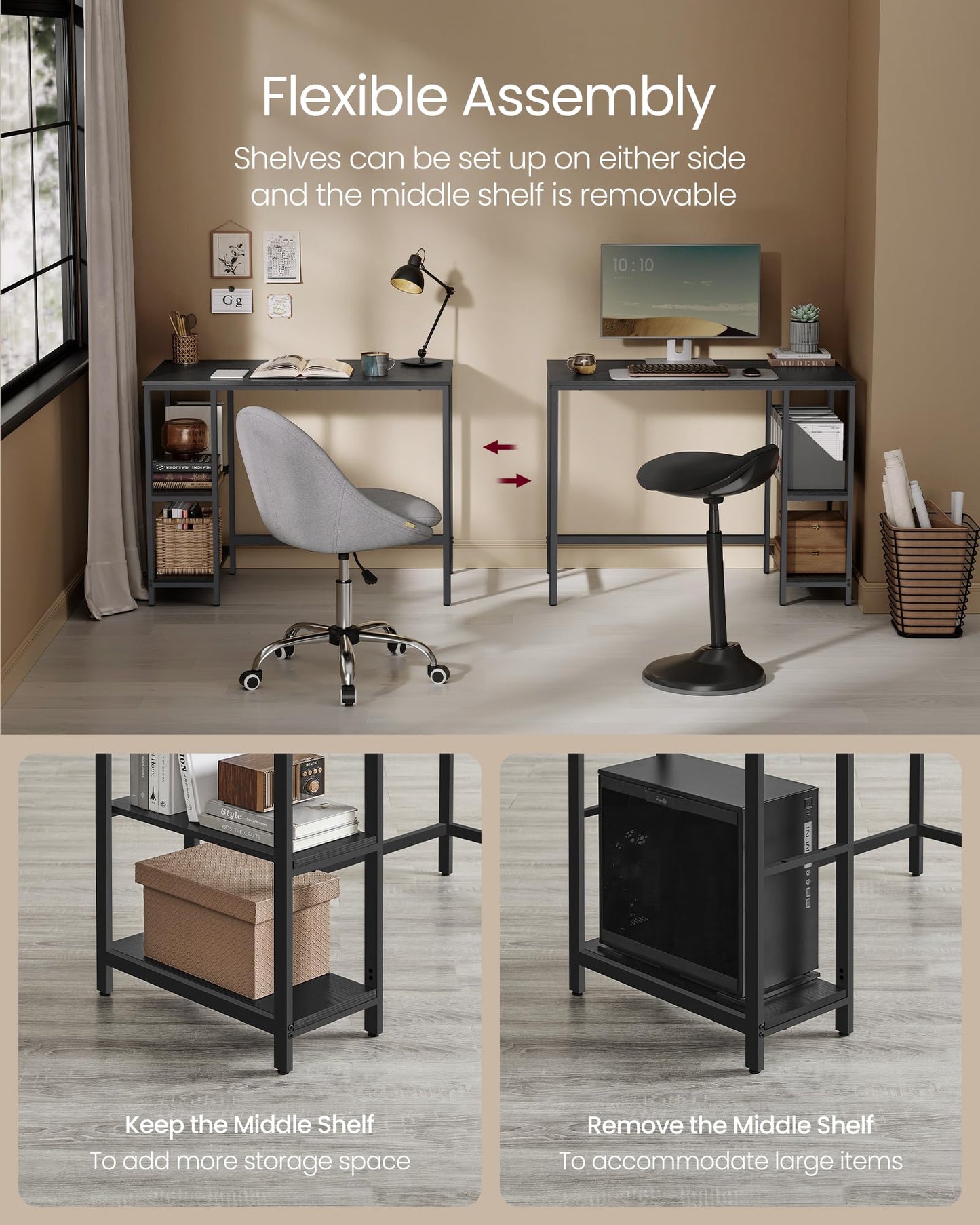 Computer Desk w/ 2 Shelves on Left or Right for Office Home Study Writing Table Royalcart